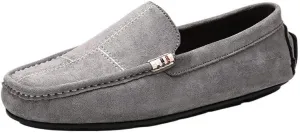 Men's Leather Loafers - Round Toe Suede Slip-Ons, Comfortable & Slip-Resistant Driving Shoes, Flat Heel for Party & Outdoor Wear