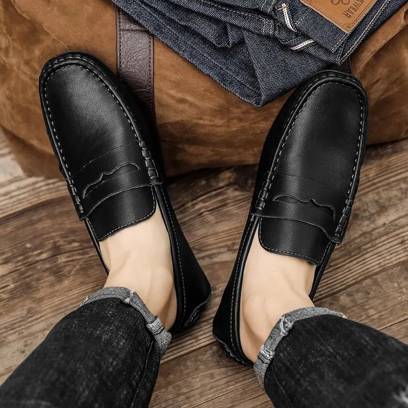 Men's Loafers Solid Color Leather Penny Driving Loafers Flexible Lightweight Comfortable Wedding Slip On