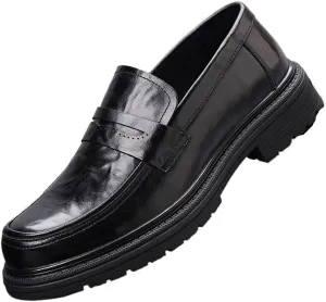 Men's Luxury Genuine Leather Slip-on Loafers Fashion Round Toe Lug Sole Patent Business Dress Shoes Classic Non-Slip Party Wedding Prom Work Shoes