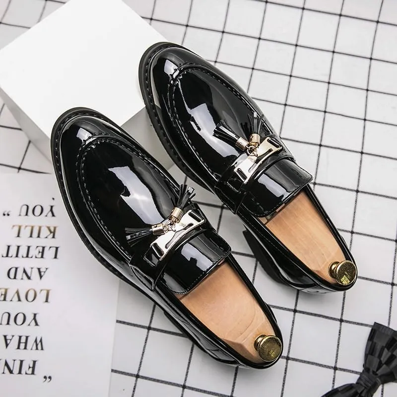 Mens Patent Leather Business Oxfords Dress Shoe Lined Classic Slip On Loafers Shoes