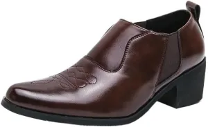 Men's Thick Sole Height Increasing Leather Shoes, Pointed Toe Casual & Business Formal Shoes, Slip-On Fringe Loafers, Breathable & Anti-Slip