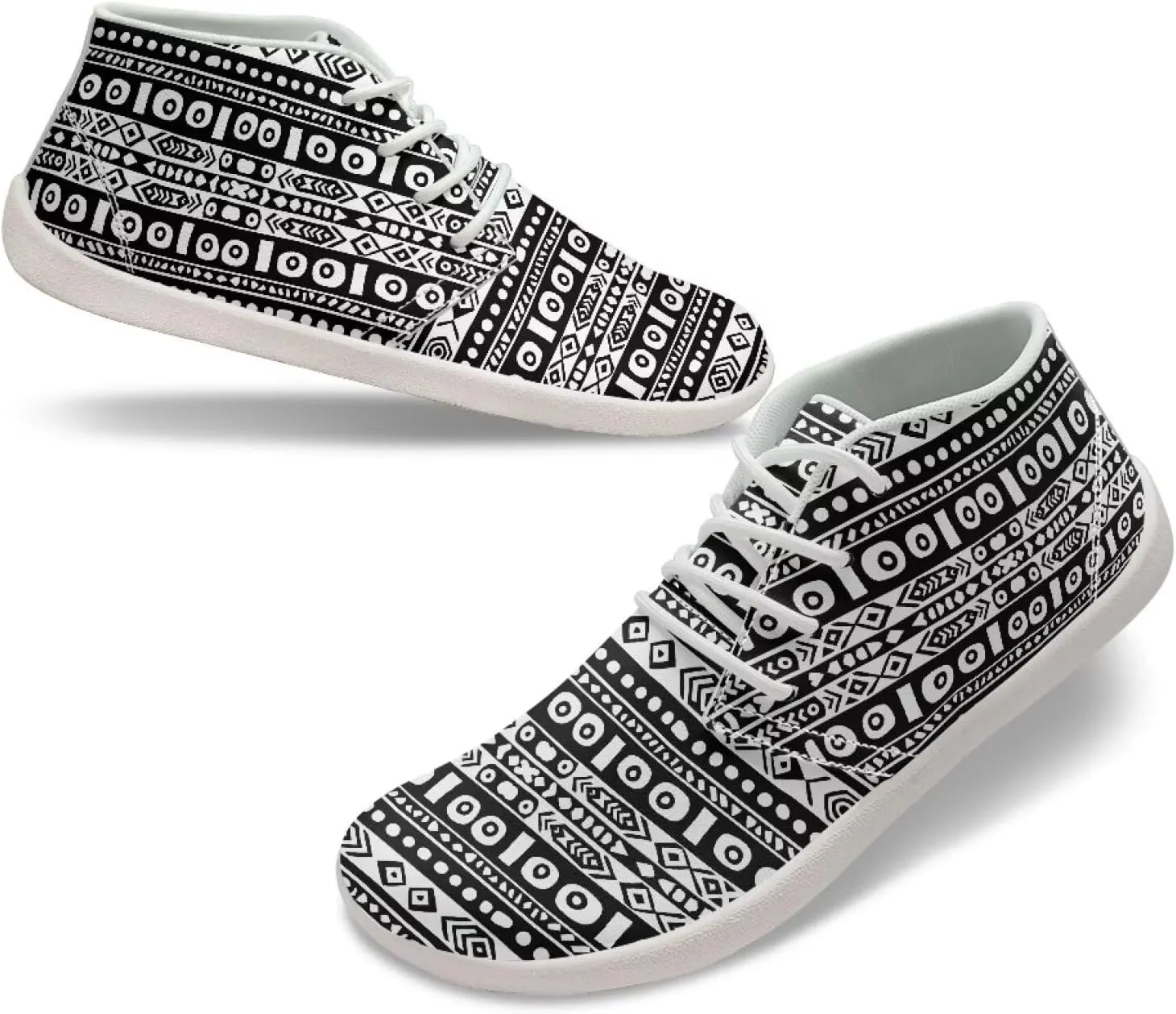 Men's Wide Barefoot Sneakers Tribal Stripes Lightweight Fitness Shoes Comfort Breathable Anti-Skid Waterproof Workout Shoe for Outdoor Indoor US 5-14 White Sole
