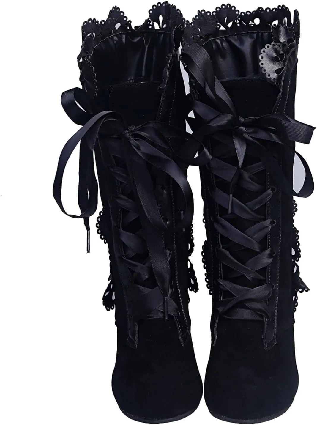 Mid Calf Boots for Women Dressy,Lace Up Victorian Boots Gothic Cosplay High Heels Shoes Fall Boots for Women 2024