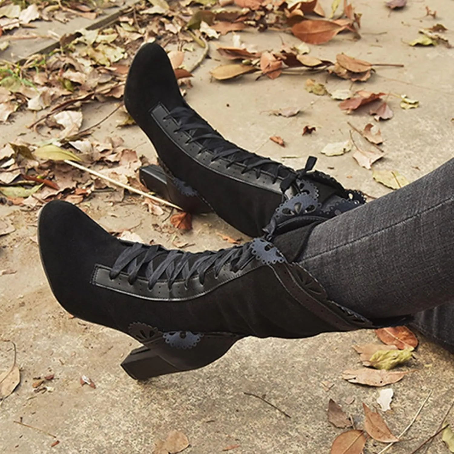 Mid Calf Boots for Women Dressy,Lace Up Victorian Boots Gothic Cosplay High Heels Shoes Fall Boots for Women 2024