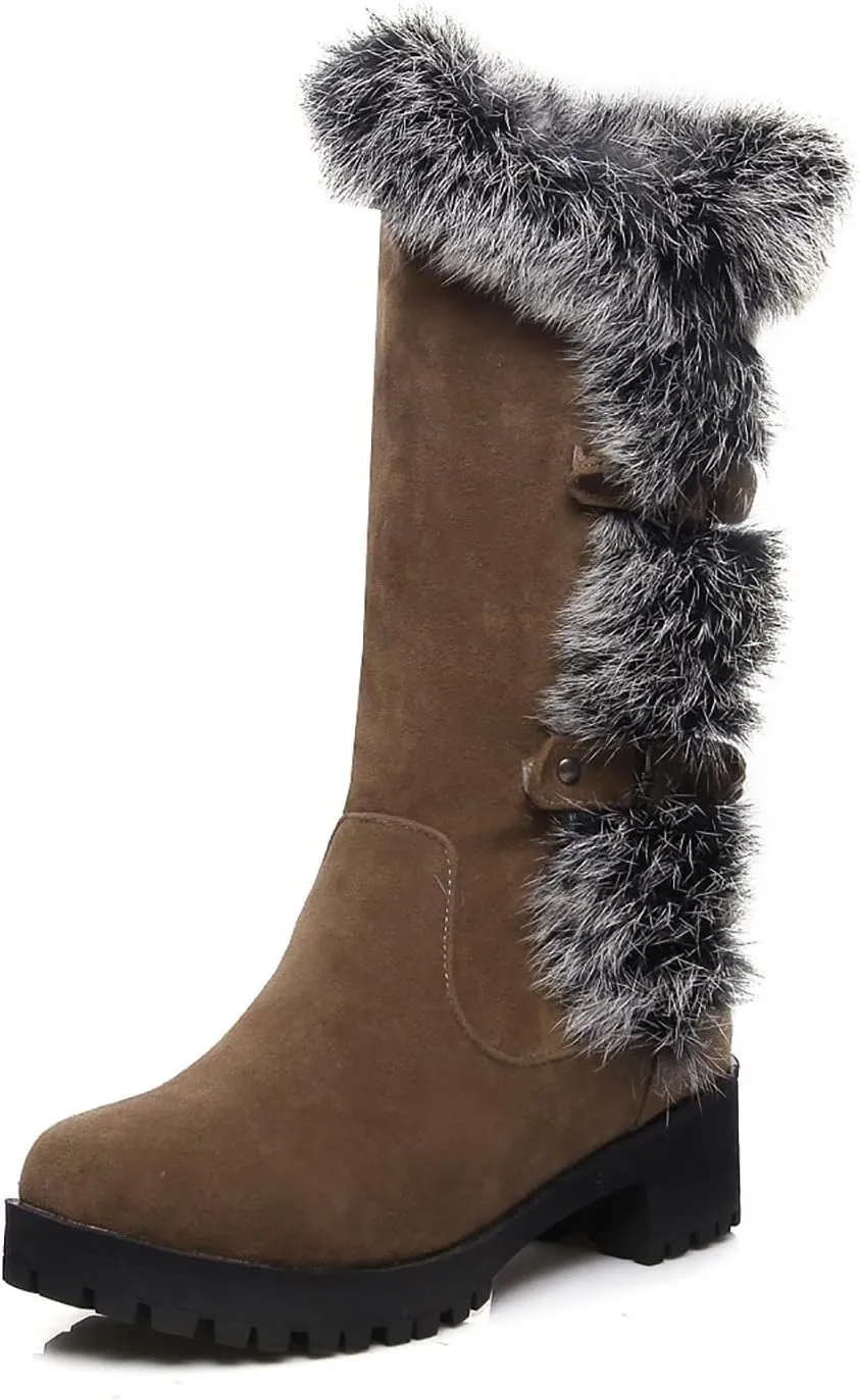 Mid Calf Boots Snow Boots for Women Autumn And Winter Women's Casual Frosted Mid-Length Boots Low Heel Mid-Calf Boots