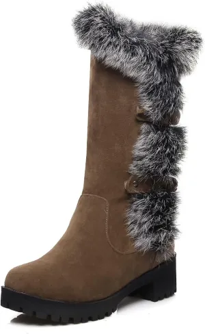 Mid Calf Boots Snow Boots for Women Autumn And Winter Women's Casual Frosted Mid-Length Boots Low Heel Mid-Calf Boots