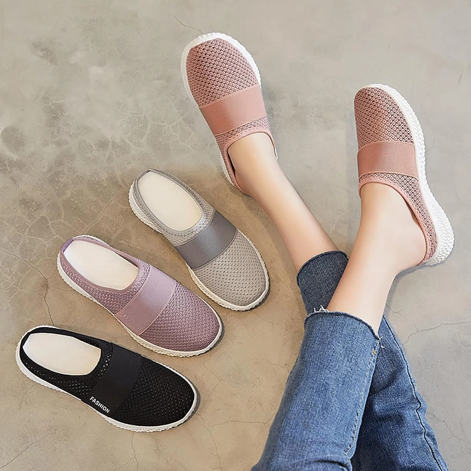 Mmoneyake Slip On Mules for Women Lightweight Open Back Shoes Comfort Walking Shoes Breathable Slippers Closed Toe Slides Backless Low Wedge Slip On Shoe Garden Clogs Shoe