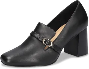 MOOMMO Women Chunky Block Heel Loafers Pumps Suede Square Closed Toe Slip On Buckle Strap Loafers Shoes Cutout Stacked Heels Office Shoes Matte Leather Ladies Formal Work Wedding Party 4-11 M US