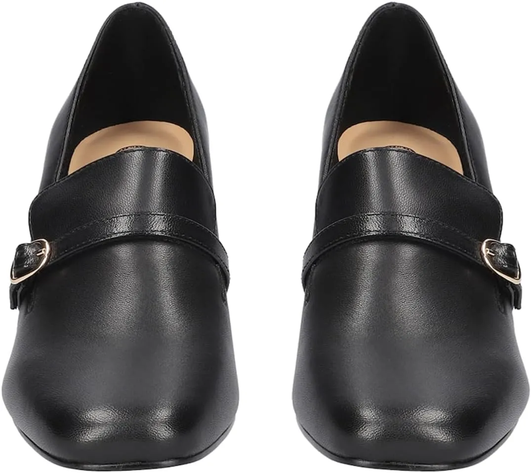 MOOMMO Women Chunky Block Heel Loafers Pumps Suede Square Closed Toe Slip On Buckle Strap Loafers Shoes Cutout Stacked Heels Office Shoes Matte Leather Ladies Formal Work Wedding Party 4-11 M US