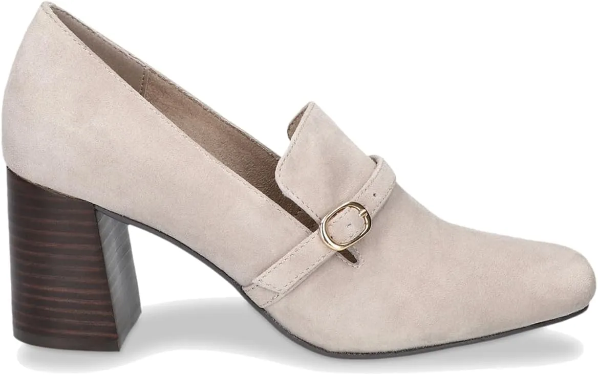 MOOMMO Women Chunky Block Heel Loafers Pumps Suede Square Closed Toe Slip On Buckle Strap Loafers Shoes Cutout Stacked Heels Office Shoes Matte Leather Ladies Formal Work Wedding Party 4-11 M US