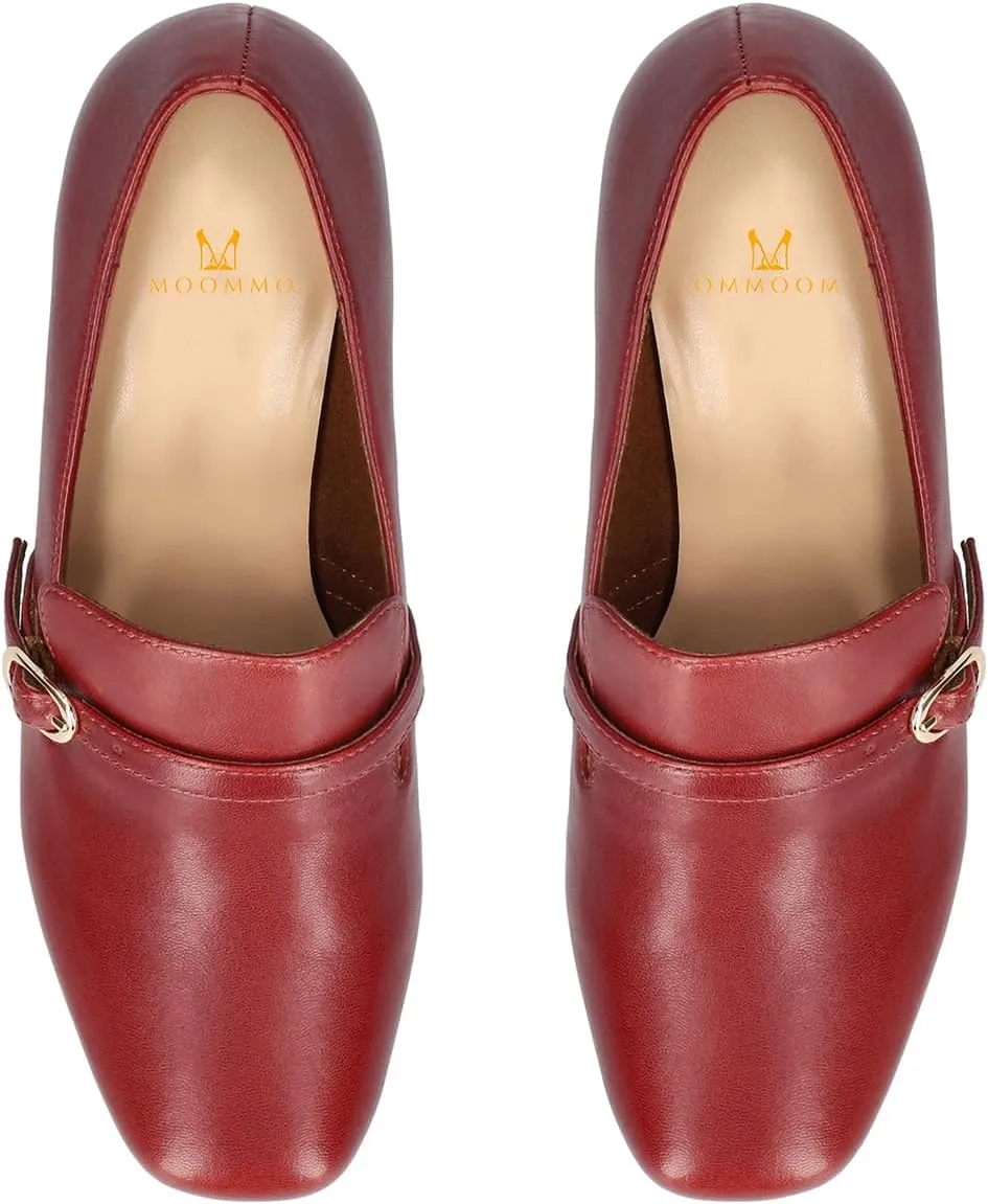 MOOMMO Women Chunky Block Heel Loafers Pumps Suede Square Closed Toe Slip On Buckle Strap Loafers Shoes Cutout Stacked Heels Office Shoes Matte Leather Ladies Formal Work Wedding Party 4-11 M US