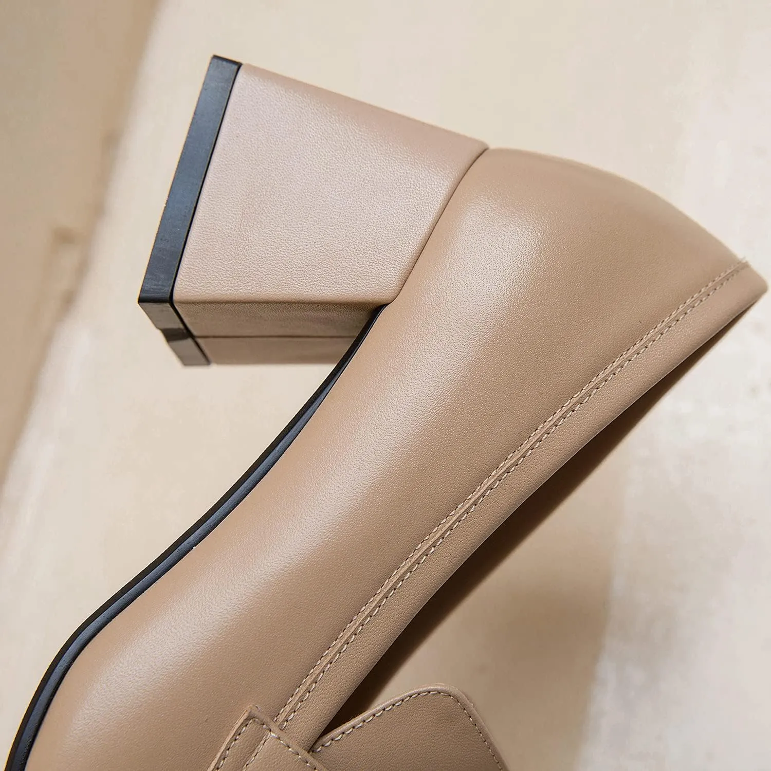 MOOMMO Women Chunky Mid Heel Loafers Square Toe Matte Leather Pumps Slip On 2.5 Inch Block Heels Closed Toe Retro Sandals Summer Comfort Office Casual Dress Shoes Size 4-11 M US
