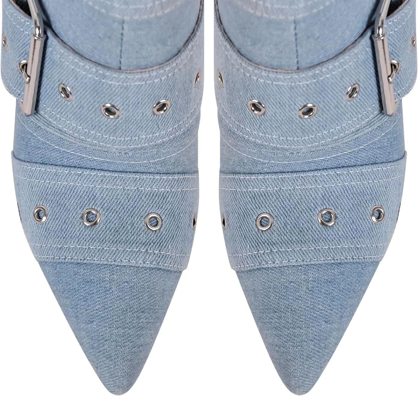 Multi Buckle Strap Mid Calf Boots Pointed Toe Belts Stiletto Heeled Boots