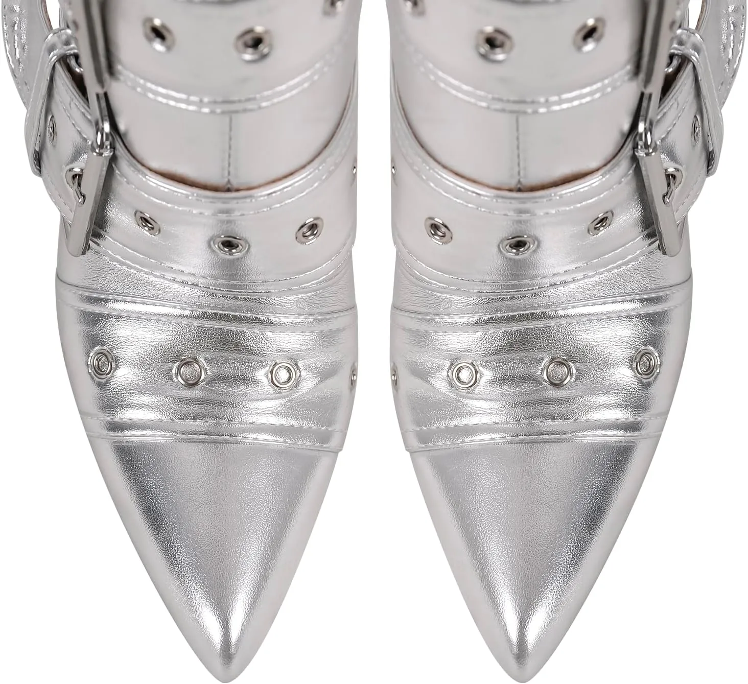 Multi Buckle Strap Mid Calf Boots Pointed Toe Belts Stiletto Heeled Boots