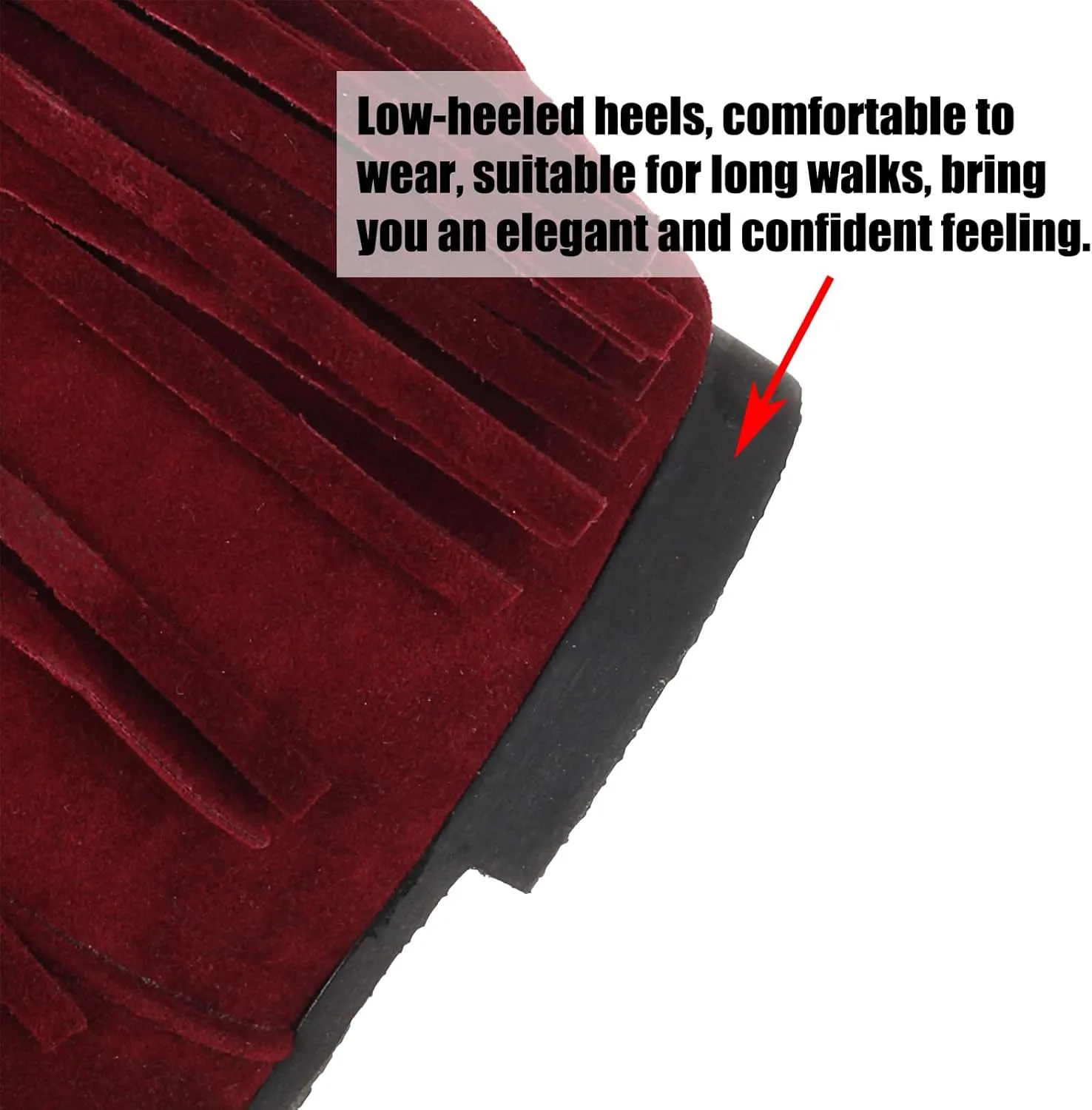Optigard Women's Suede Plush Fringe Mid Calf Boots,Fashion Round Toe Pull On Retro Knee High Low Heel Dress Cowgirl Boots