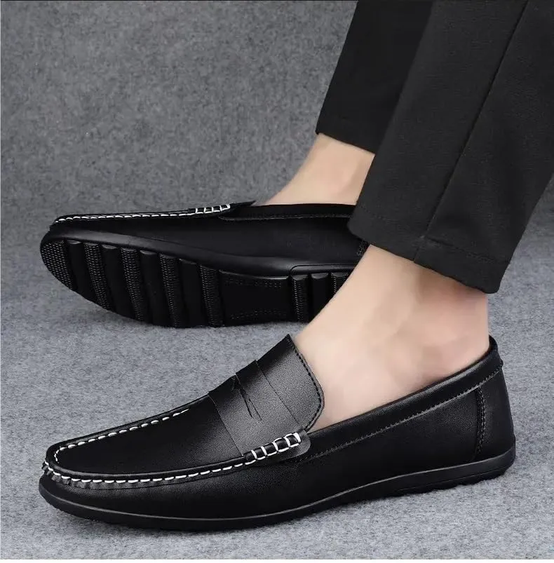 Party Loafers for Men's Faux Leather Wedding Round Toe Solid Color Slip On