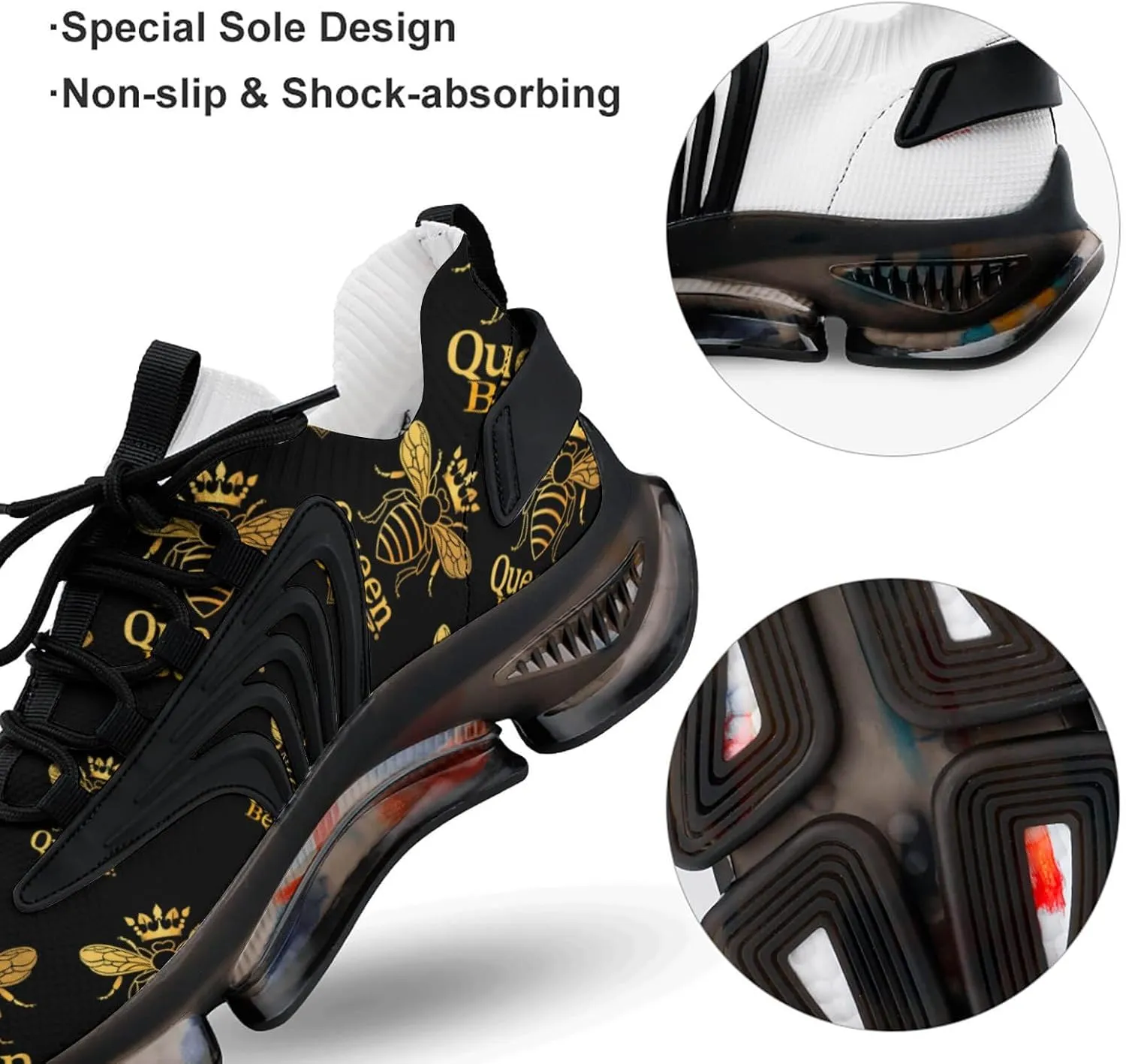 Queen Golden Bee Men's Running Shoes Lightweight Walking Shoe Breathable Sneaker