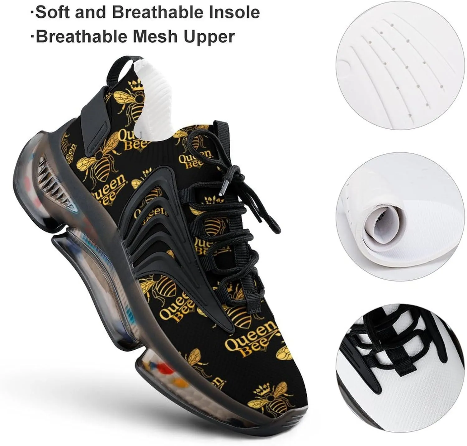 Queen Golden Bee Men's Running Shoes Lightweight Walking Shoe Breathable Sneaker