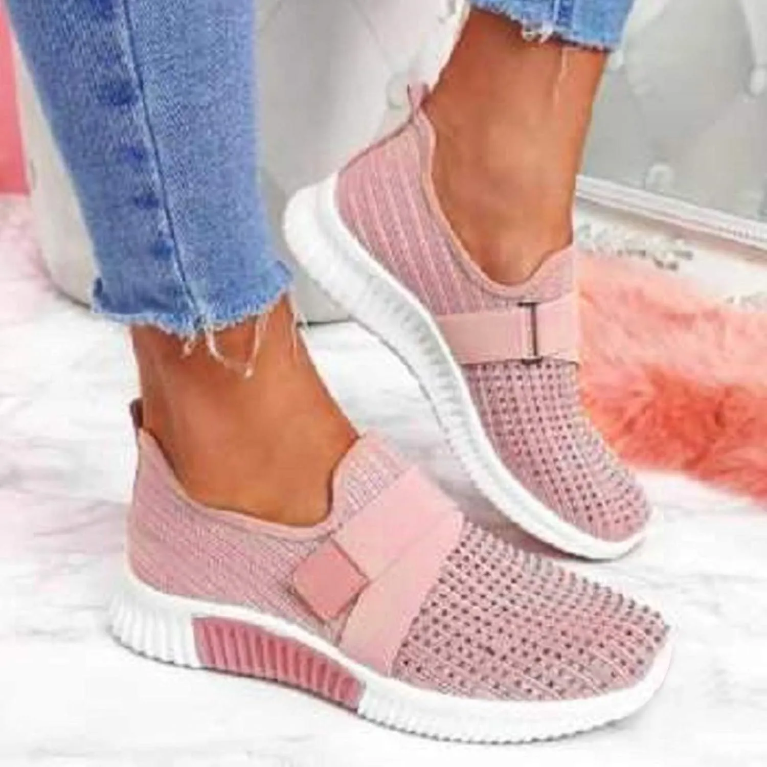 Rhinestone Sneakers for Women Outdoor Casual Fitness Shoes Breathable Slip On Arch Support Walking Shoes