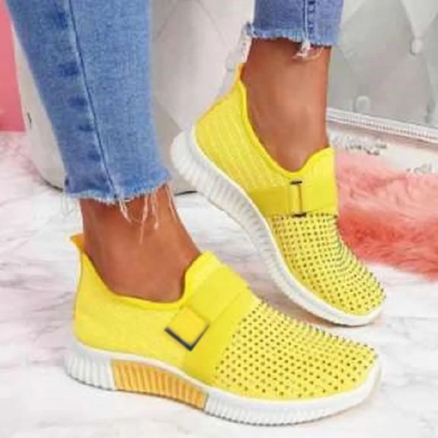 Rhinestone Sneakers for Women Outdoor Casual Fitness Shoes Breathable Slip On Arch Support Walking Shoes