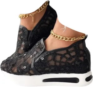 Sequins Lace-up Muffin Sneakers