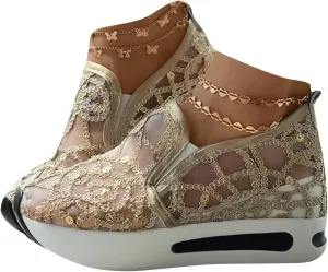 Sequins Lace-up Muffin Sneakers