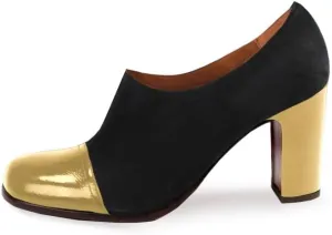 SHODENSE Women Chunky Heel Loafer Pumps Square Cap Toe Zipper Loafers Block Heels Two Tone Patent Suede 3 inch High Heeled Dress Loafers Slip On Comfort Vintage Office Party Casual 4-11 M US