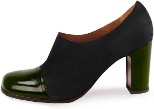 SHODENSE Women Chunky Heel Loafer Pumps Square Cap Toe Zipper Loafers Block Heels Two Tone Patent Suede 3 inch High Heeled Dress Loafers Slip On Comfort Vintage Office Party Casual 4-11 M US
