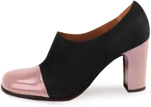 SHODENSE Women Chunky Heel Loafer Pumps Square Cap Toe Zipper Loafers Block Heels Two Tone Patent Suede 3 inch High Heeled Dress Loafers Slip On Comfort Vintage Office Party Casual 4-11 M US