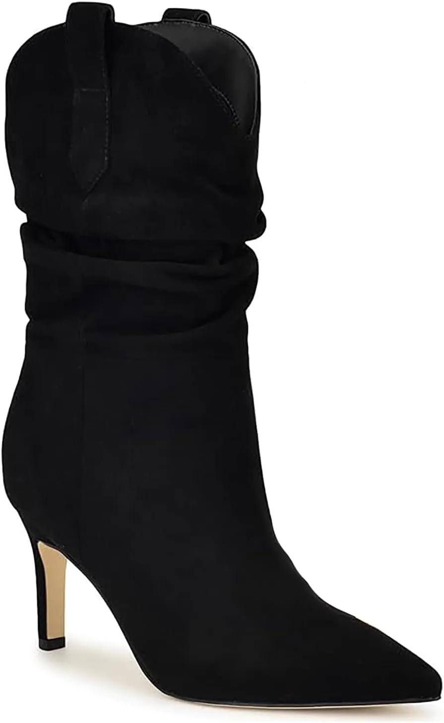 SHODENSE Women Slouch Stiletto Western Boots Mid Calf Pointed Toe Suede Cowboy Calf Boots Stiletto High Heels 3 inch Slim Heel Calf High Boots Cowgirl Zipper Vintage Party Office 4-11 M US