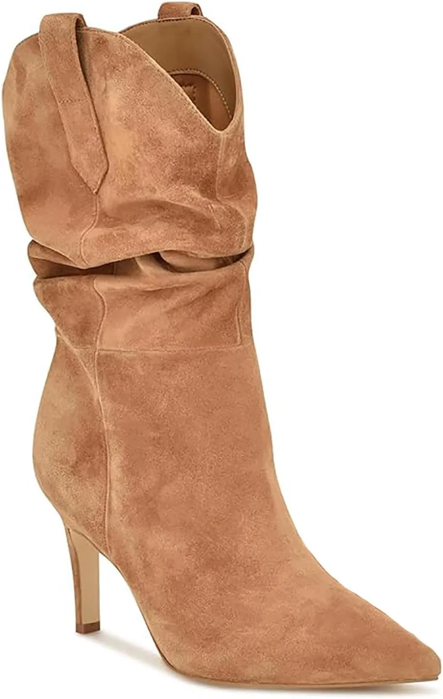 SHODENSE Women Slouch Stiletto Western Boots Mid Calf Pointed Toe Suede Cowboy Calf Boots Stiletto High Heels 3 inch Slim Heel Calf High Boots Cowgirl Zipper Vintage Party Office 4-11 M US