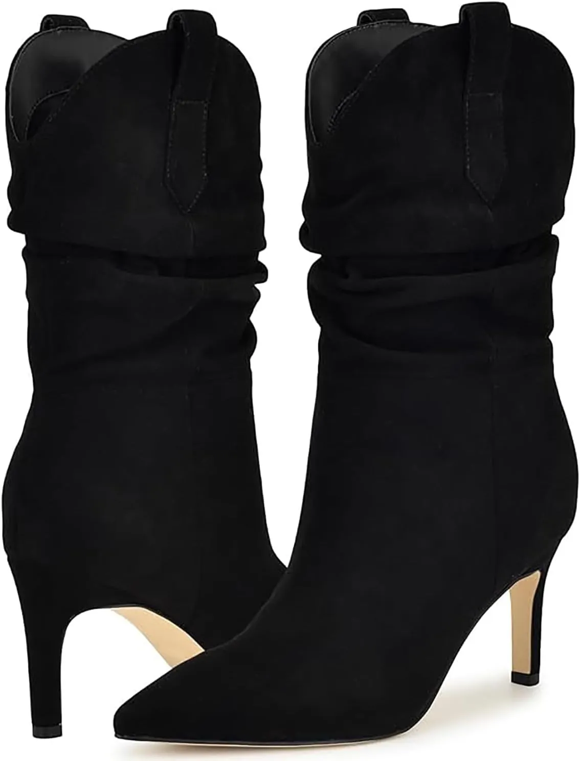 SHODENSE Women Slouch Stiletto Western Boots Mid Calf Pointed Toe Suede Cowboy Calf Boots Stiletto High Heels 3 inch Slim Heel Calf High Boots Cowgirl Zipper Vintage Party Office 4-11 M US