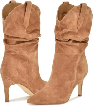 SHODENSE Women Slouch Stiletto Western Boots Mid Calf Pointed Toe Suede Cowboy Calf Boots Stiletto High Heels 3 inch Slim Heel Calf High Boots Cowgirl Zipper Vintage Party Office 4-11 M US