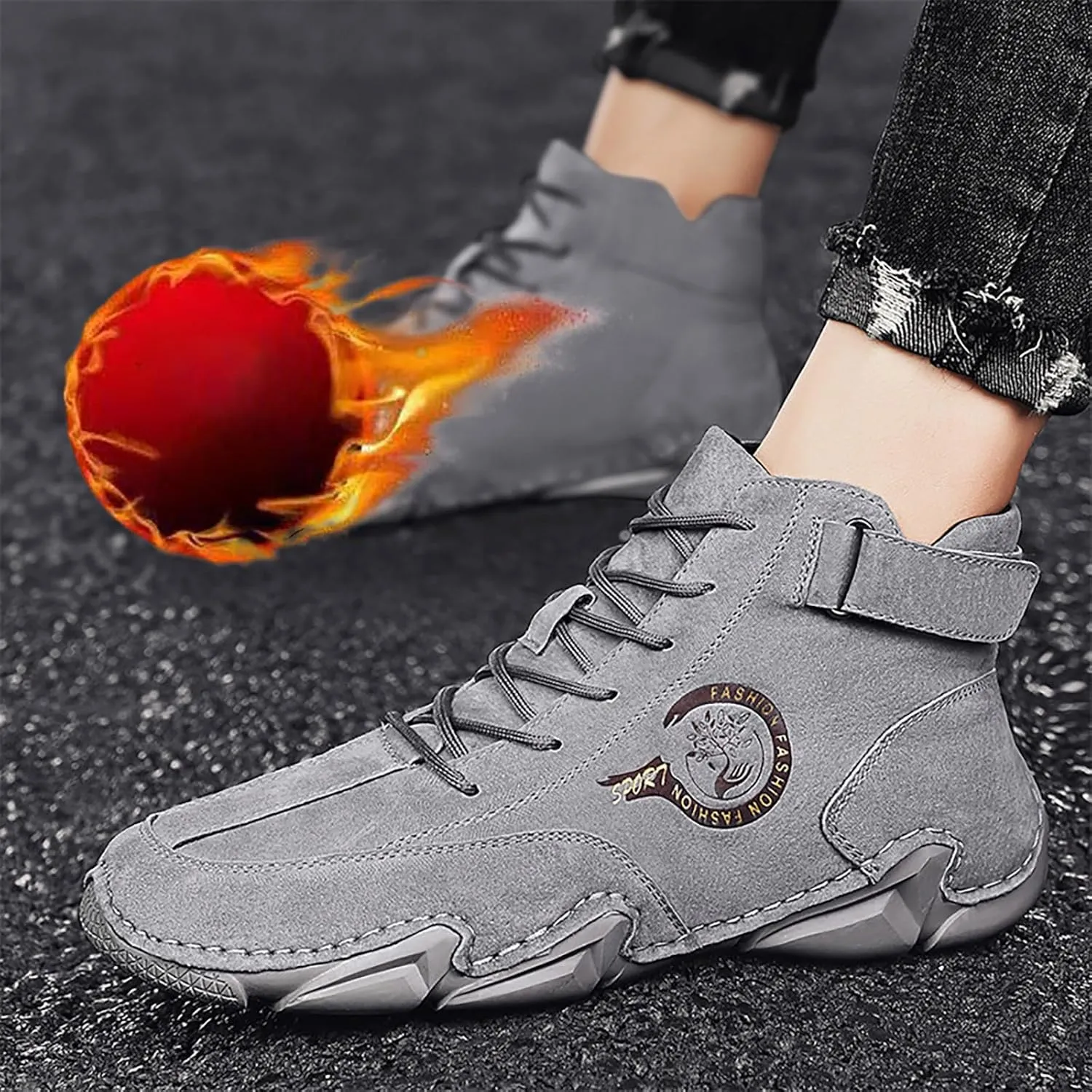 Shoes New Winter Men's Padded Leather Korean High Top Hook Loop Short Boots Lace-Up Lightweight Sport Shoes