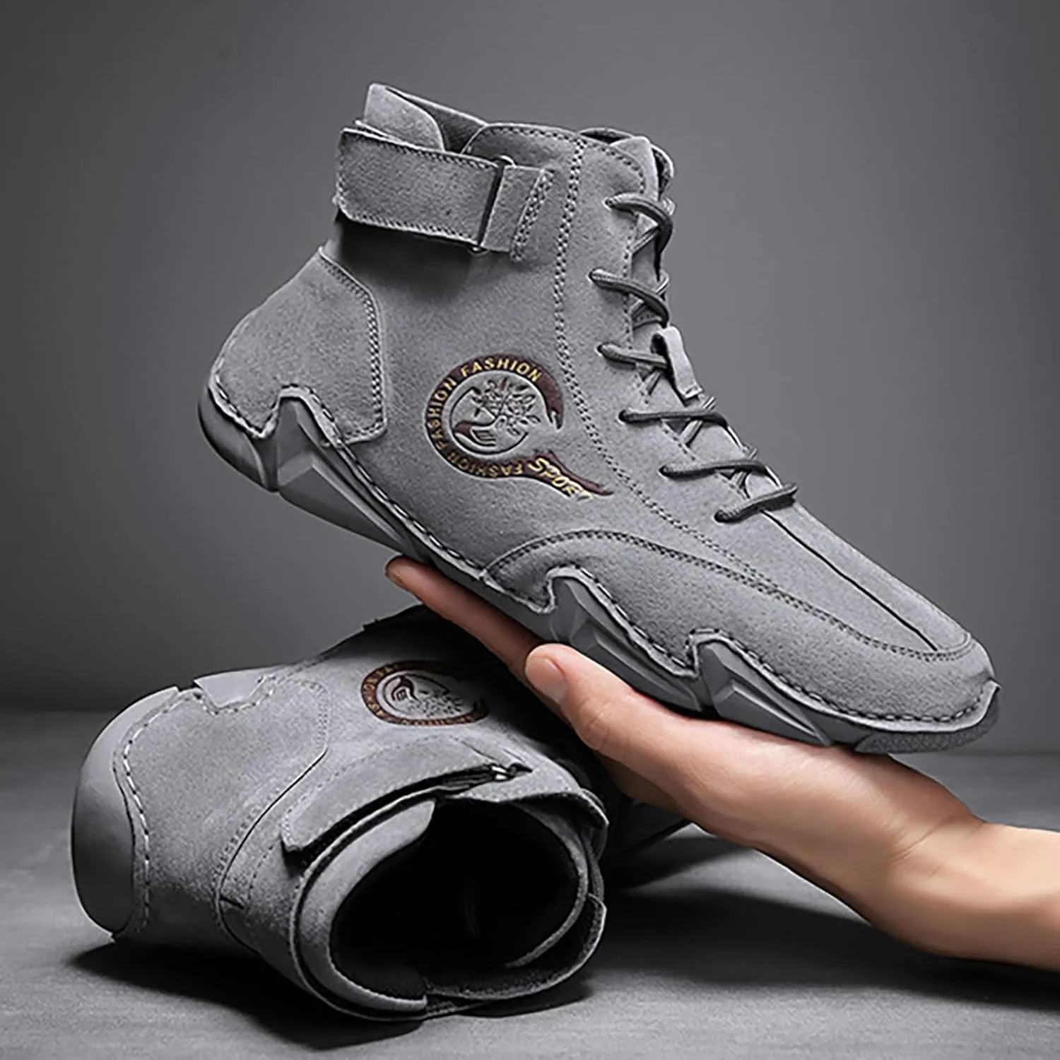 Shoes New Winter Men's Padded Leather Korean High Top Hook Loop Short Boots Lace-Up Lightweight Sport Shoes
