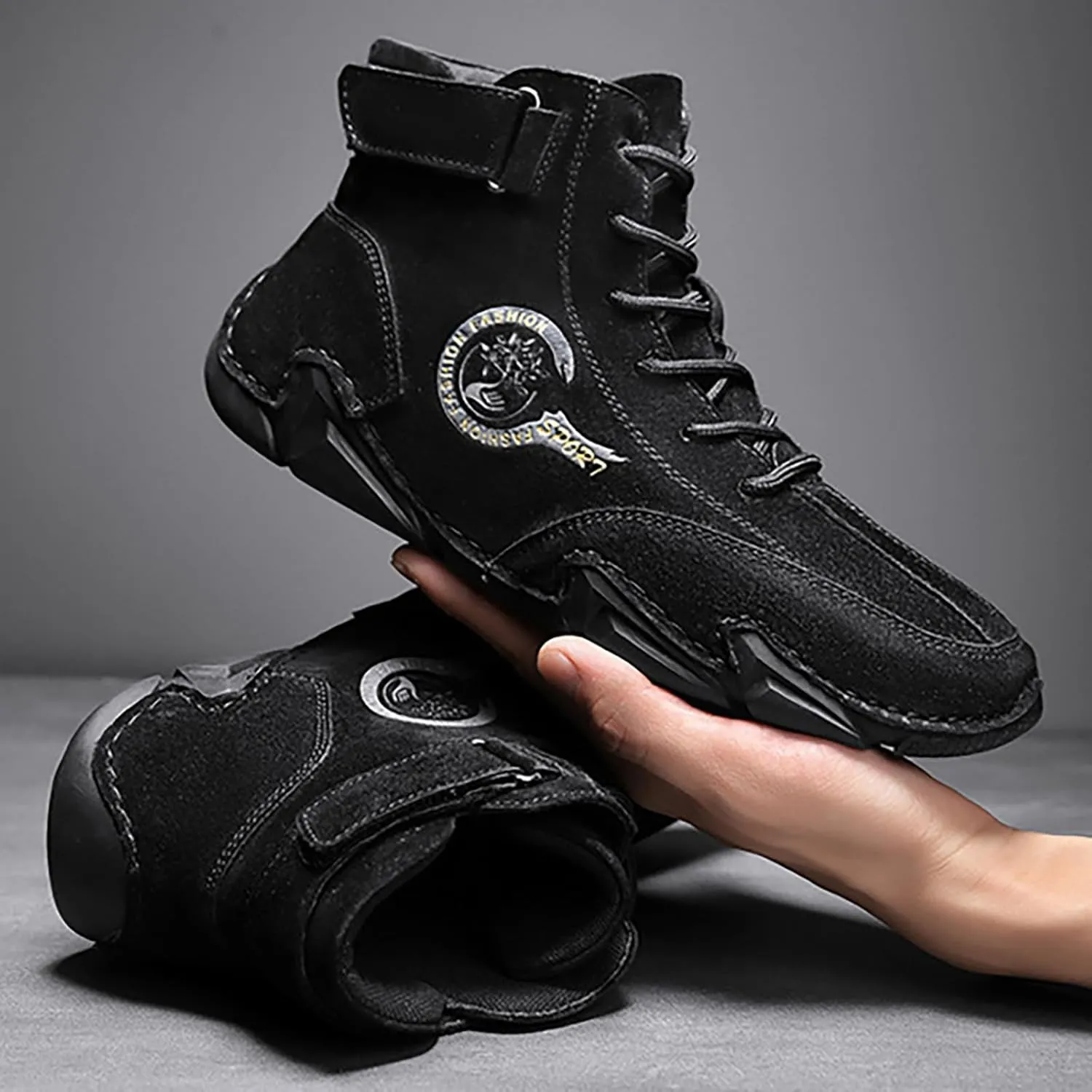 Shoes New Winter Men's Padded Leather Korean High Top Hook Loop Short Boots Lace-Up Lightweight Sport Shoes