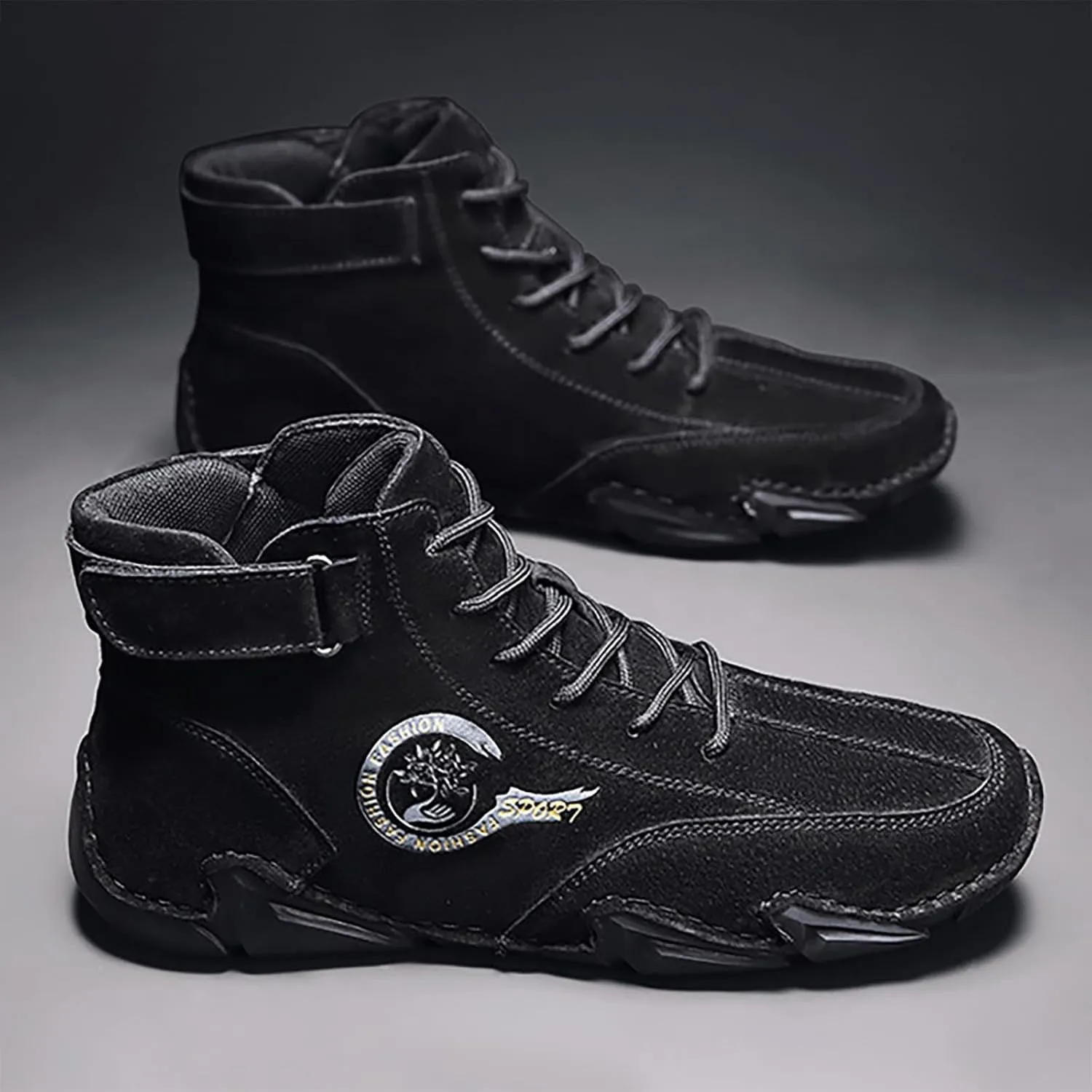 Shoes New Winter Men's Padded Leather Korean High Top Hook Loop Short Boots Lace-Up Lightweight Sport Shoes