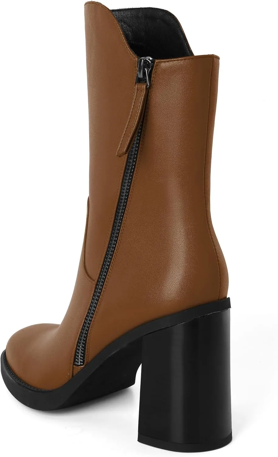 Soireelady Women's Gogo Boots Platform Mid Calf Chunky Heel Square Toe Side Zipper Heeled Booties 3.5 Inch