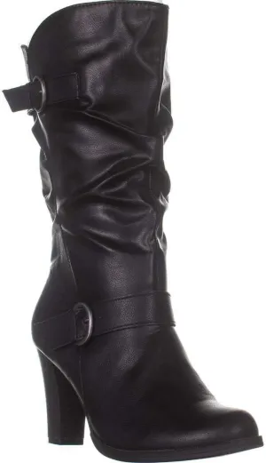 Style & Co. Womens Sachi Faux Leather Mid-Calf Boots Black 7 Medium (B,M)