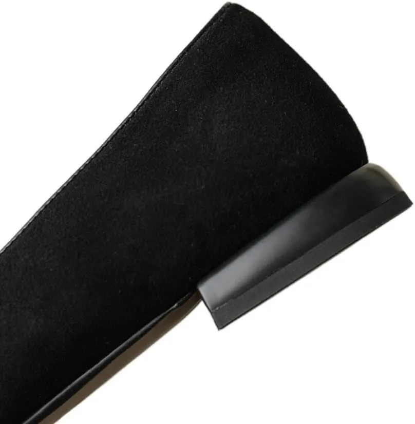 TinaCus Women's Suede Leather Slip On Handmade Braided Square Toe Chunky Heel Loafers Flats Shoes