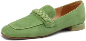TinaCus Women's Suede Leather Slip On Handmade Braided Square Toe Chunky Heel Loafers Flats Shoes