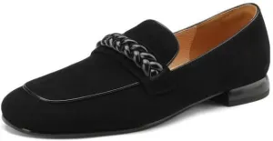 TinaCus Women's Suede Leather Slip On Handmade Braided Square Toe Chunky Heel Loafers Flats Shoes