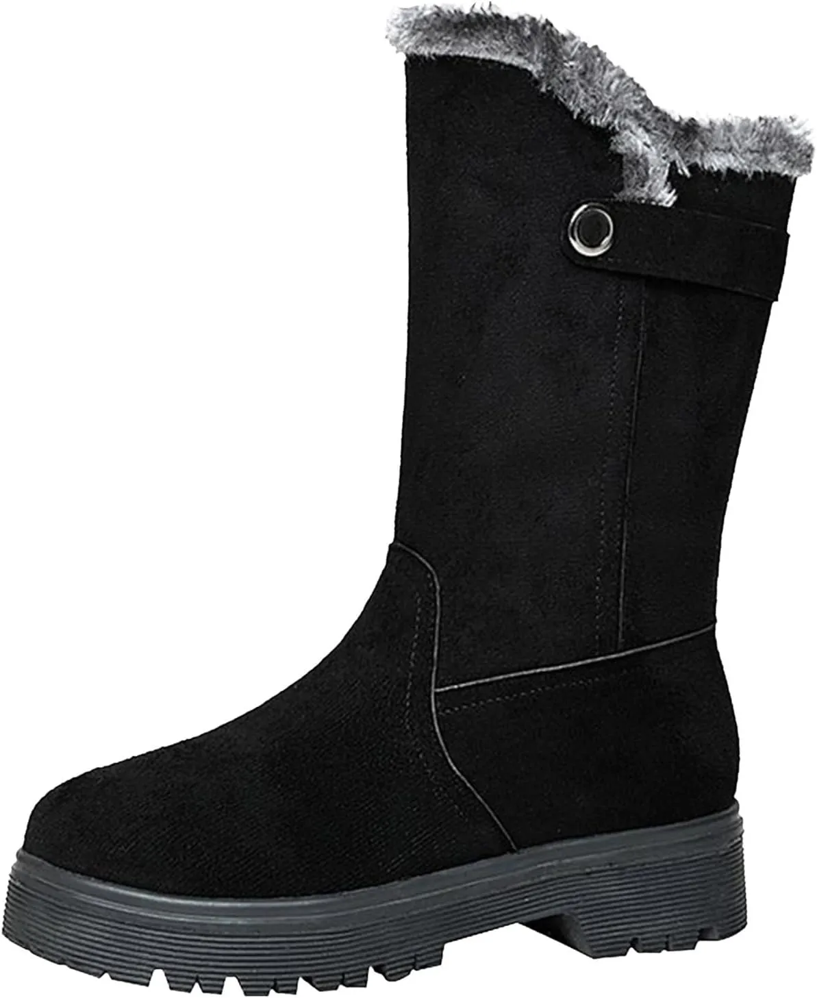 Winter Boots for Women Mid Claf Snow Boots With Warm Fur Lining Fashion Suede Snow Boots Side Zipper Combat Boots