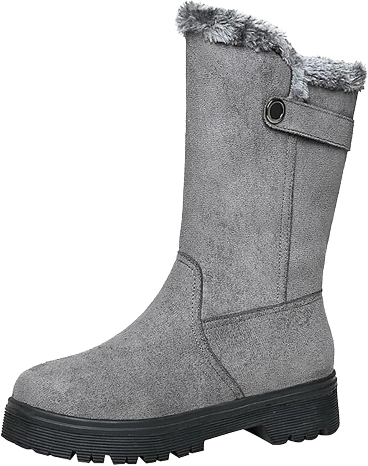 Winter Boots for Women Mid Claf Snow Boots With Warm Fur Lining Fashion Suede Snow Boots Side Zipper Combat Boots