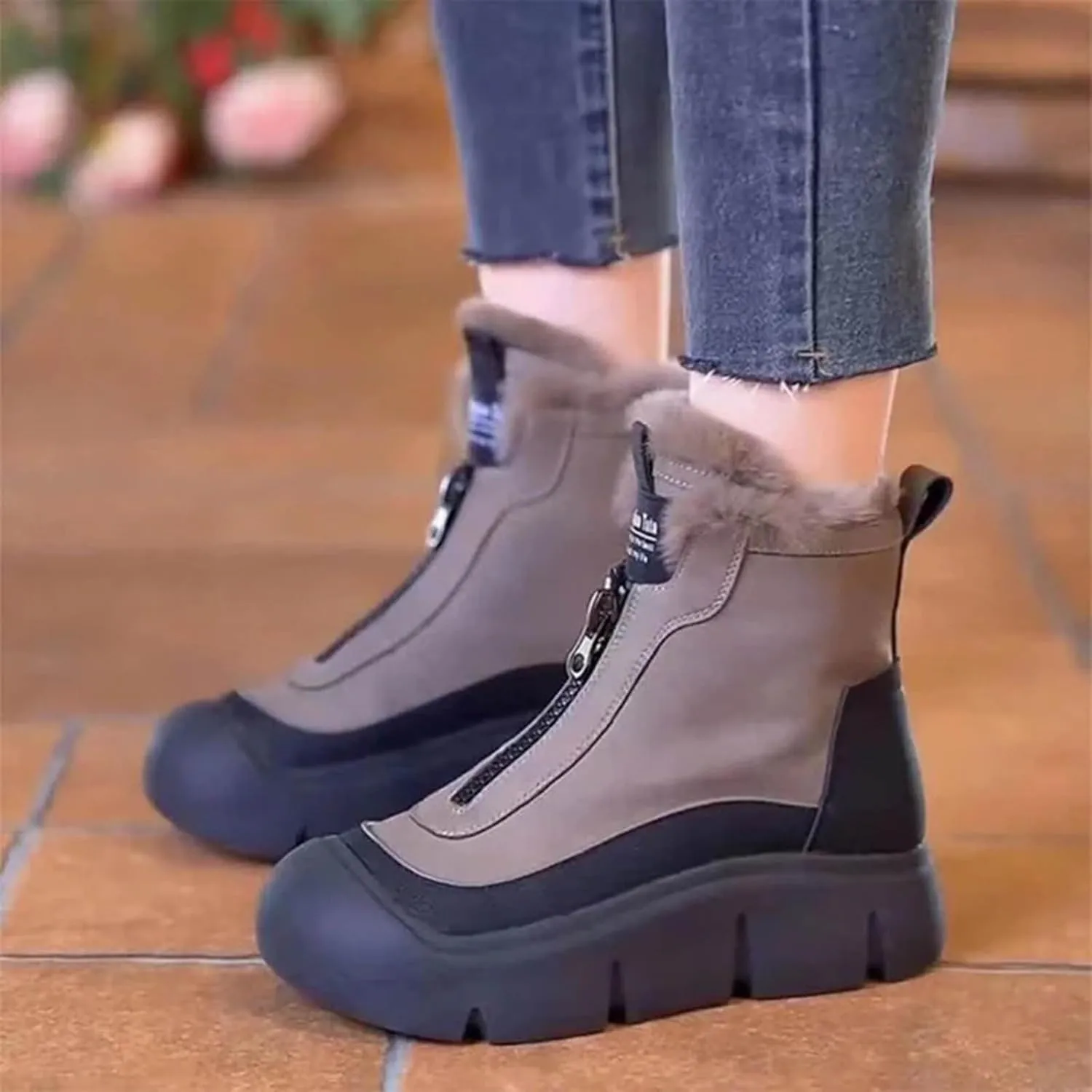 Winter Boots for Women Slip on Comfortable Ankle Fashion Boot Insulated Mid-Calf Booties Faux Fur-Lined Lace up Shoes