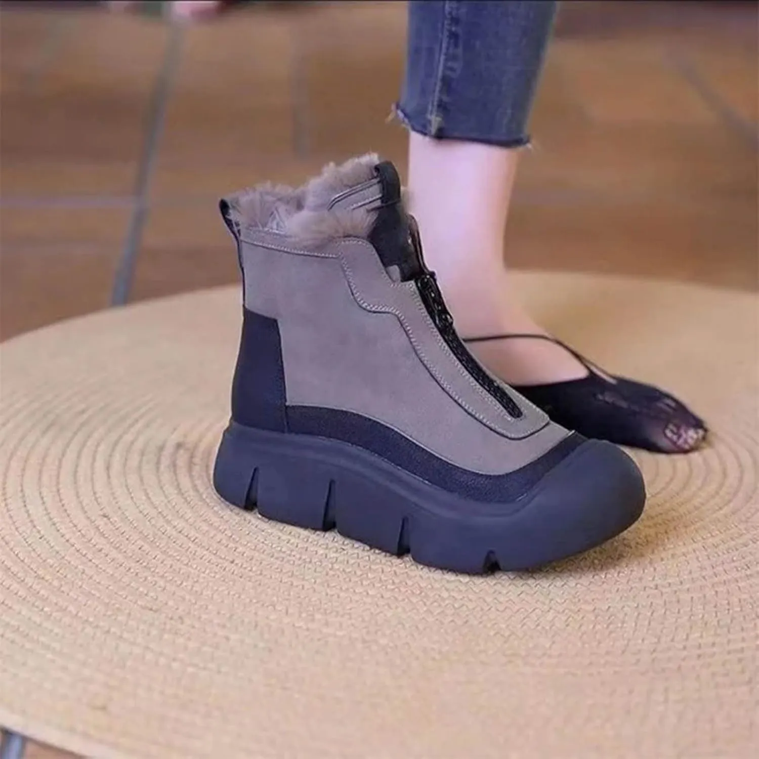 Winter Boots for Women Slip on Comfortable Ankle Fashion Boot Insulated Mid-Calf Booties Faux Fur-Lined Lace up Shoes
