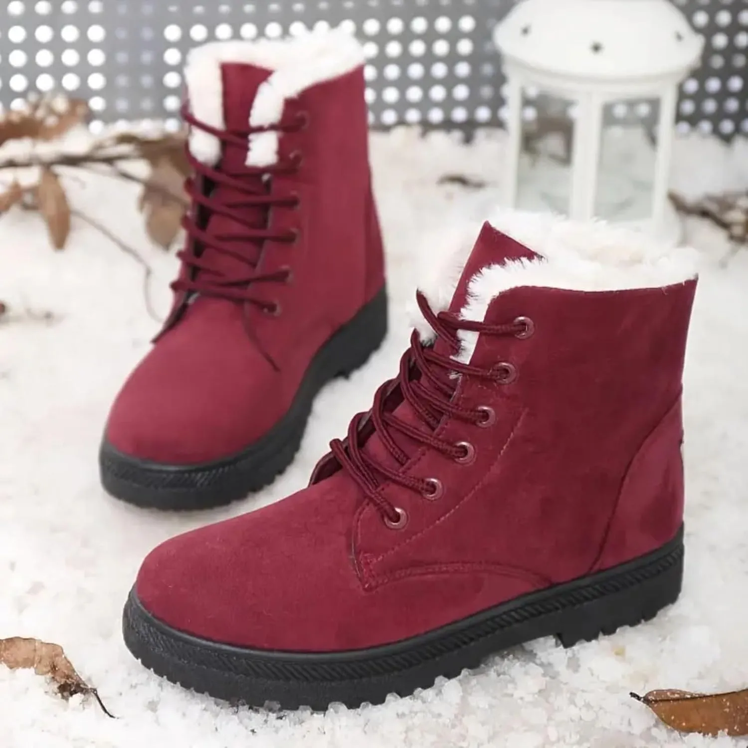 Winter Boots for Women Snow Boots for Women Warm Fur lined Winter Boots Lace Up Comfortable Winter Boot