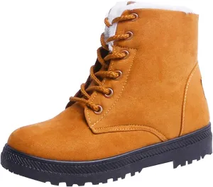 Winter Boots for Women Wide Width,Warm Fur Lined Snow Boots Casual Lace Up Ankle Boots Platform Round ToeFlat Boots