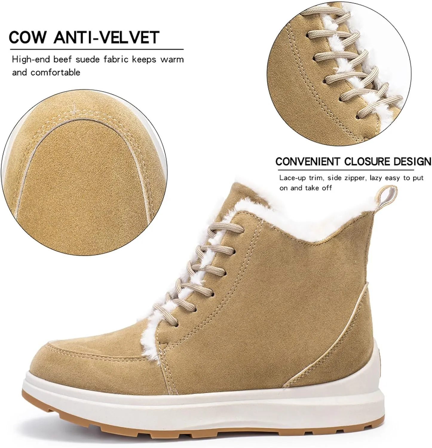 Winter Boots for Women Winter Lace Up Snow Boot Suede Outdoor Walking Ankle Booties Warm Fur Lined Snow Boots