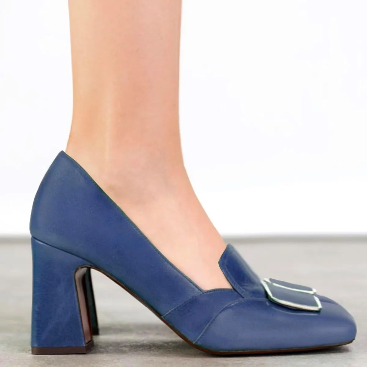 Women Chunky Block Heel Loafer Pumps Buckle Square Toe Slip On Loafer High Heels 3 inch Chunky Heel Buckle Loafers Matte Office Penny Loafers Classic Retro Comfort 4-11 M US
